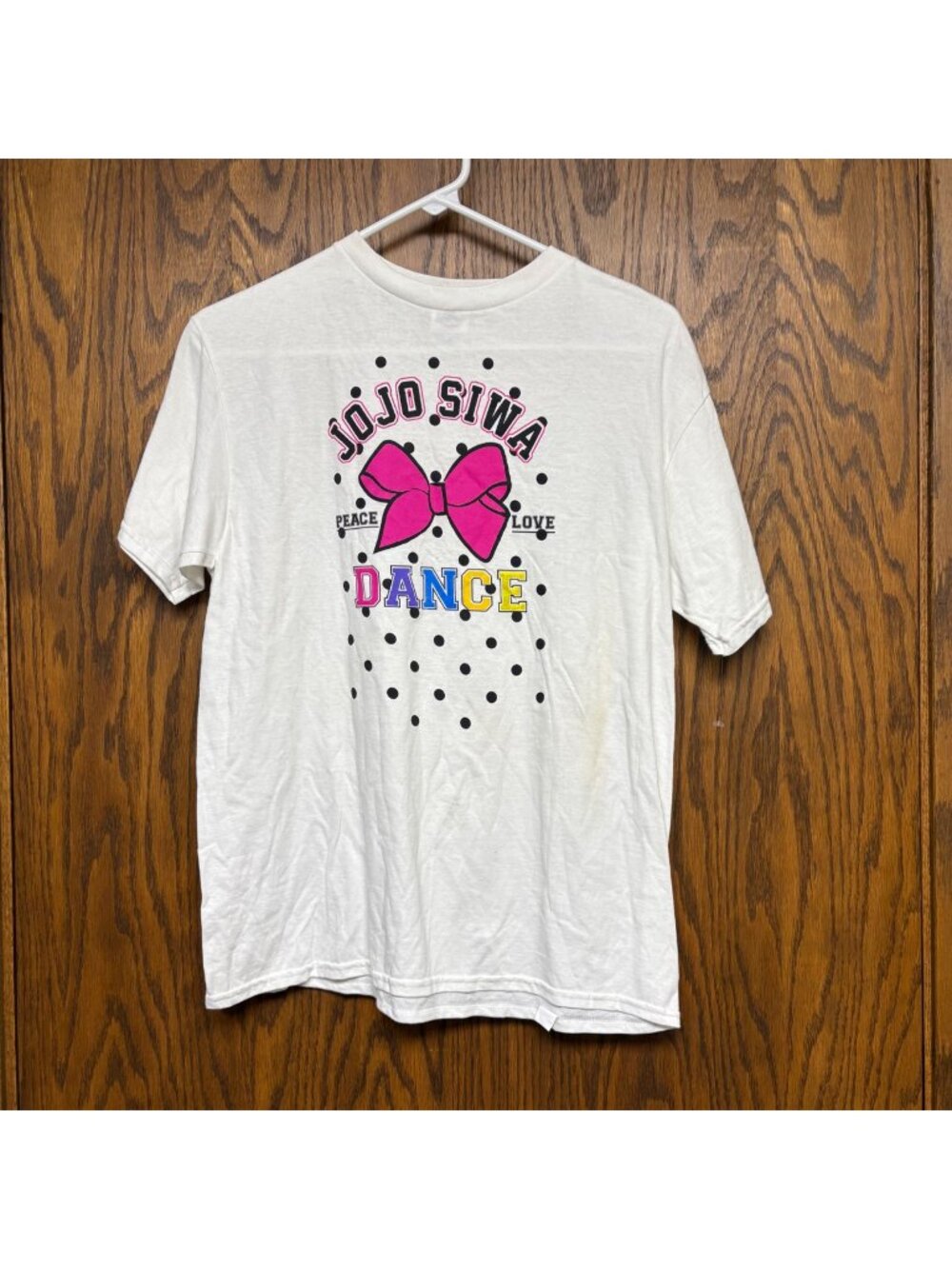 JoJo Siwa T-Shirt Youth Large Peace Love Dance Polka Dot Graphic White Cotton